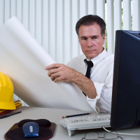 Ingenieur mit Plan und Rechner