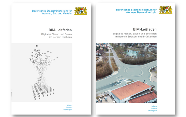 Titelseiten der BIM-Leitfäden Hochbau und Straßen- und Brückenbau Titelseiten der BIM-Leitfäden Hochbau und Straßen- und Brückenbau