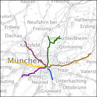 Kartenausschnitt mit den geplanten Radschnellverbindungen für die Region München. Link zur vergrößerten Ansicht Kartenausschnitt mit den geplanten Radschnellverbindungen für die Region München. Link zur vergrößerten Ansicht