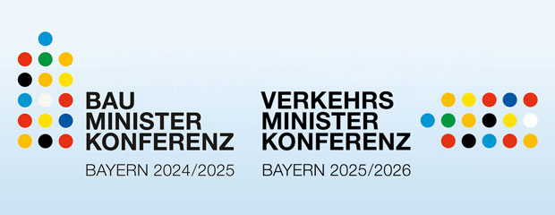 Logo für die Bauministerkonferenz 2024/2025 und Logo für die Verkehrsministerkonferenz 2025/2026 jeweils mit Schriftzug Logo für die Bauministerkonferenz 2024/2025 und Logo für die Verkehrsministerkonferenz 2025/2026 jeweils mit Schriftzug